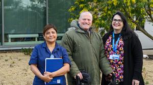 Matt with his consultant Dr Vasi and nurse at Mount Vernon - Credit: Jason Ingram MS